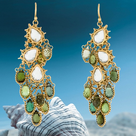 SOLD -Anthony Nak 18k Green Tourmaline Sapphire Earrings - Picture 1 of 5